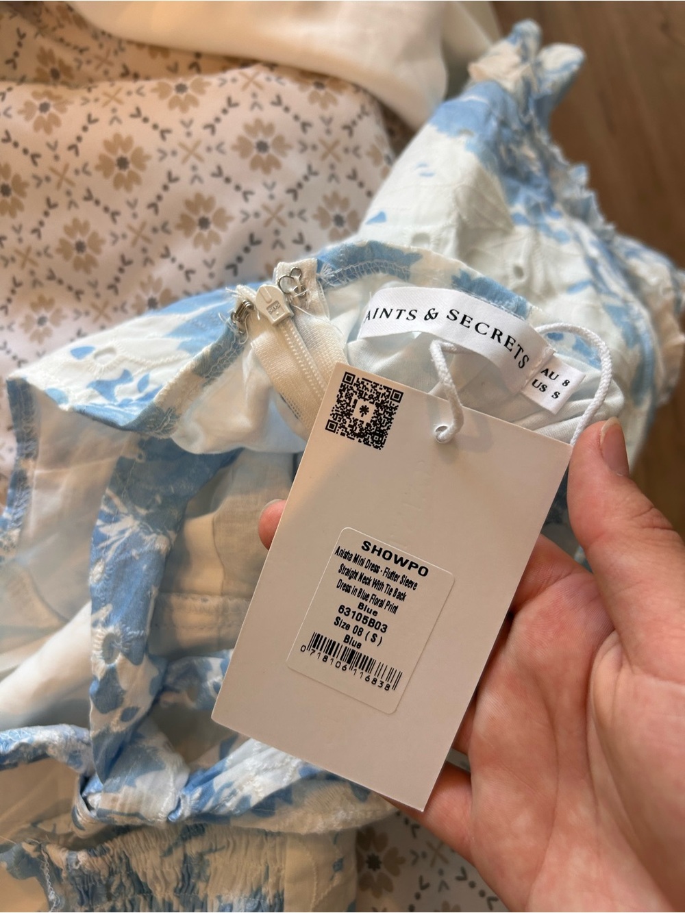 Anisha Mini Dress in Light Blue and White S - Picture 9 of 9